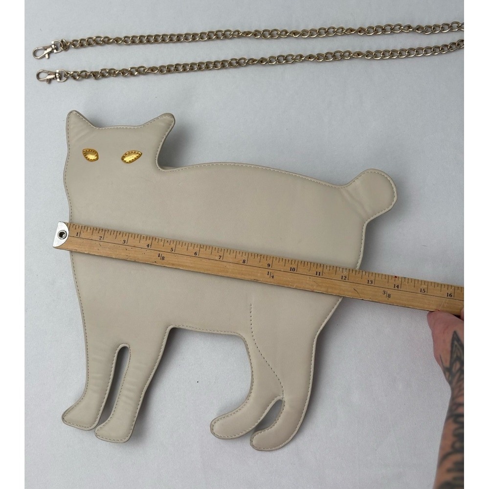 White Cat Shaped Shoulder Purse Gold removable Chain Snap Closure Kidcore Y2K - Picture 10 of 12
